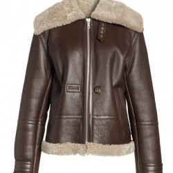 Women Genuine Shearling Brown Aviator Jacket