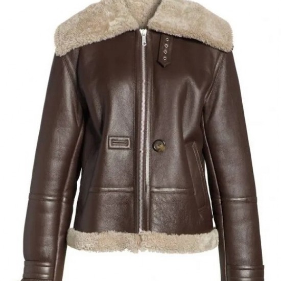 Women Genuine Shearling Brown Aviator Jacket Women Genuine Shearling Brown Aviator Jacket