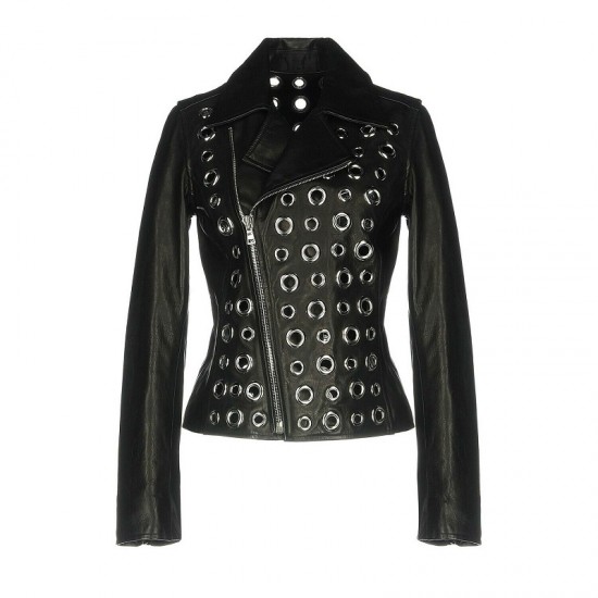 Women Leather Jacket Eyelet Jacket Biker Women Jacket