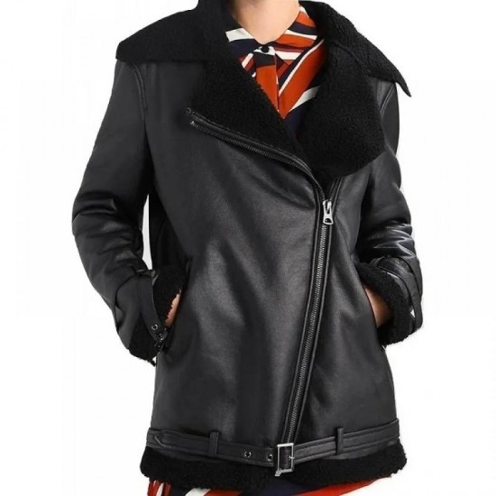 Women's Black Leather Aviator Jacket Women's Black Leather Aviator Jacket