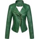 Womens Candy Color Asymmetric Zip Slim Faux Leather Cropped Moto Jacket