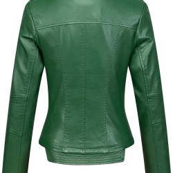 Women's Candy Color Asymmetric Zip Slim Faux Leather Cropped Moto Jacket