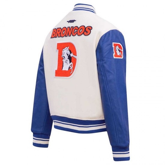 Women's Denver Broncos Pro Standard Cream Retro Classic Varsity Jacket Women's Denver Broncos Pro Standard Cream Retro Classic Varsity Jacket