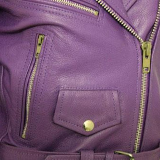 Women's Harley Quinn Stylish Brando Purple Leather Biker Jacket Women's Harley Quinn Stylish Brando Purple Leather Biker Jacket