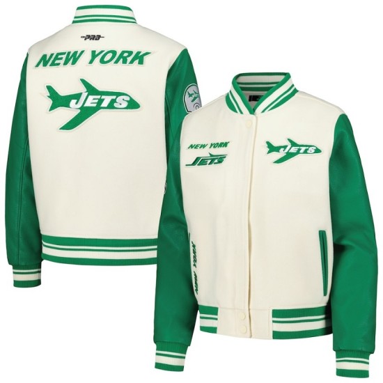 Womens New York Jets Cream Varsity Jacket
