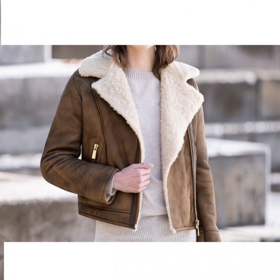 Womens Aviator B3 Distressed Brown Winter Jacket Womens Aviator B3 Distressed Brown Winter Jacket