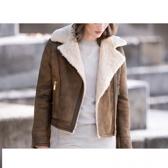 Womens Aviator B3 Distressed Brown Winter Jacket Womens Aviator B3 Distressed Brown Winter Jacket