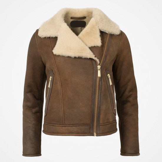 Womens Aviator B3 Distressed Brown Winter Jacket Womens Aviator B3 Distressed Brown Winter Jacket