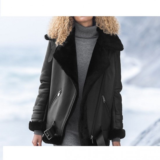 Womens Aviator B3 Sherling Black Winter Jacket Womens Aviator B3 Sherling Black Winter Jacket