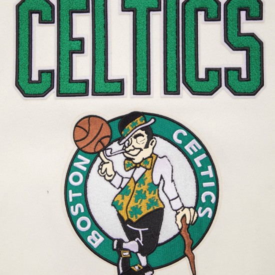 Womens Celtics Retro Classic Off-White Varsity Jacket Womens Celtics Retro Classic Off-White Varsity Jacket