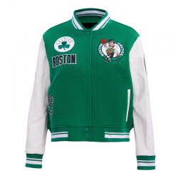 Womens Celtics Retro Classic Rib-Wool Varsity Jacket