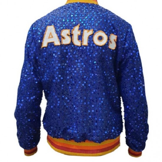 Womens Houston ASTROS SEQUIN Jacket Bomber Sparky Glitter Moon light Blue Jacket Womens Houston ASTROS SEQUIN Jacket Bomber Sparky Glitter Moon light Blue Jacket