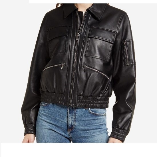 Women’s Black Bomber Leather Jacket