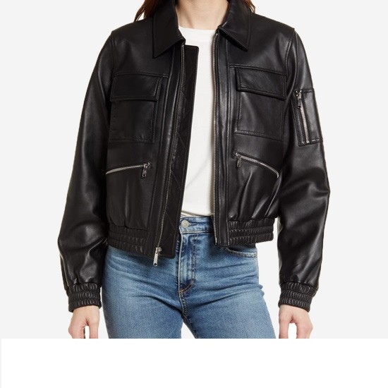Women’s Black Bomber Leather Jacket