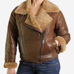 Women’s Fur Shearling Flying Bomber Aviator Jacket