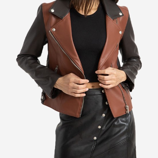 Women’s Two-Tone Leather Biker Jacket