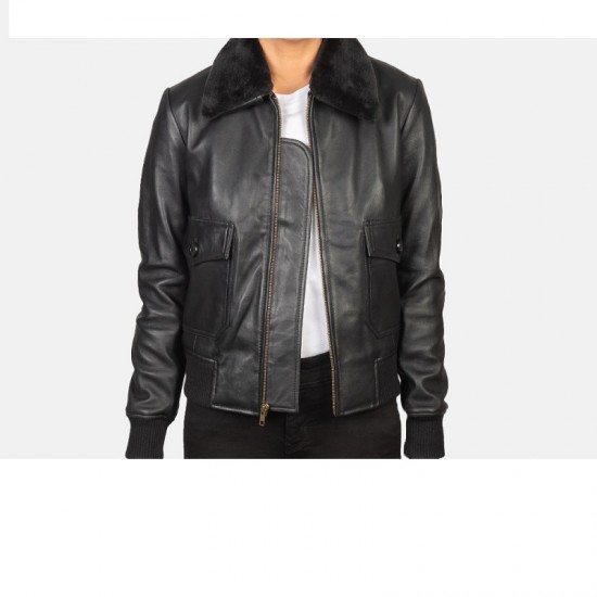 Womes G-1 Black Leather Bomber Jacket