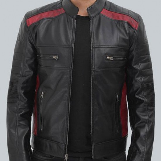 Woodrow Mens Maroon and Black Padded Leather Jacket