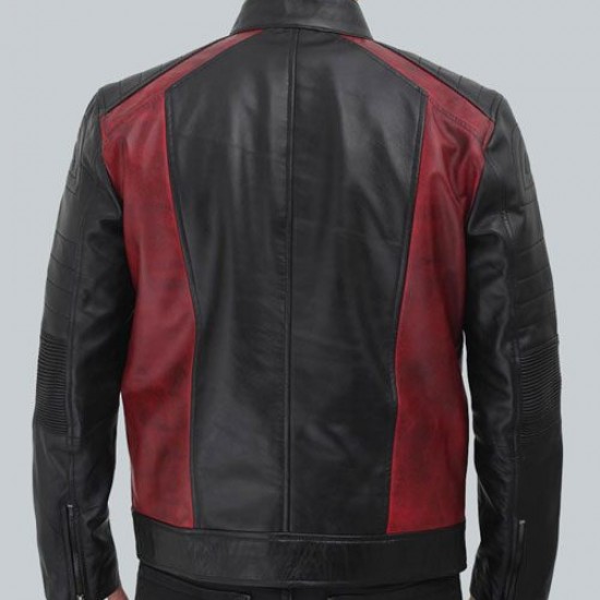 Woodrow Mens Maroon and Black Padded Leather Jacket