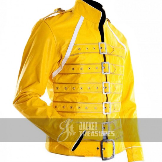 Freddie Mercury Concert Yellow Military Motorcycle Jacket