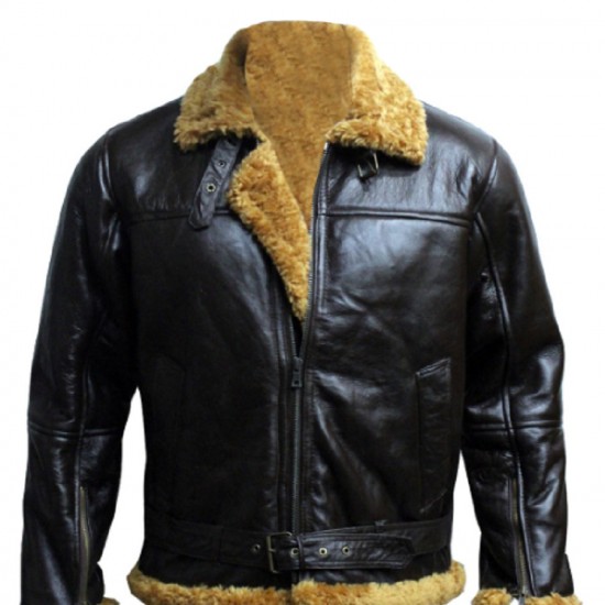 Ginger Shearling Aviator B3 Fly Sheep Bomber Leather Jacket