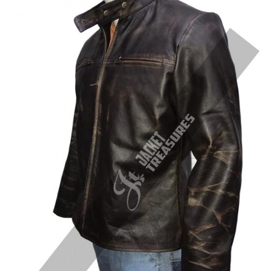 New Men's Vintage Biker Retro Motorcycle Cafe Racer Distressed Leather Jacket