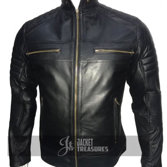 New Men's Cafe Racer Vintage Motorcycle Black Jacket New Men's Cafe Racer Vintage Motorcycle Black Jacket