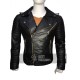 New Men's Padded Shoulders Quilted Motorcycle Black Leather Jacket 