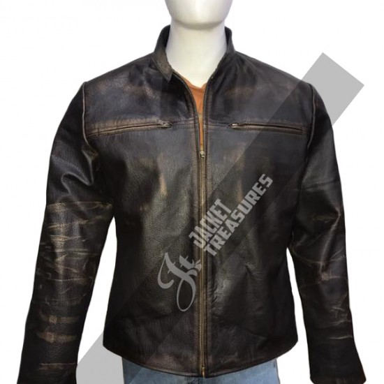 New Men's Vintage Biker Retro Motorcycle Cafe Racer Distressed Leather Jacket