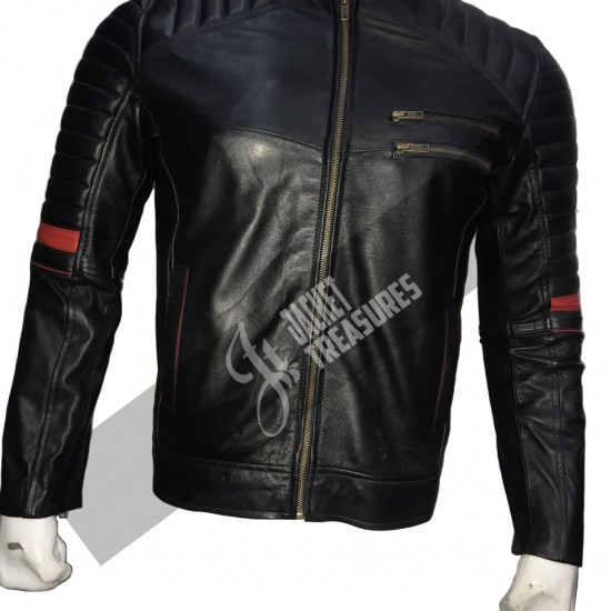 New Men's Vintage Cafe Racer Motorcycle Black Jacket