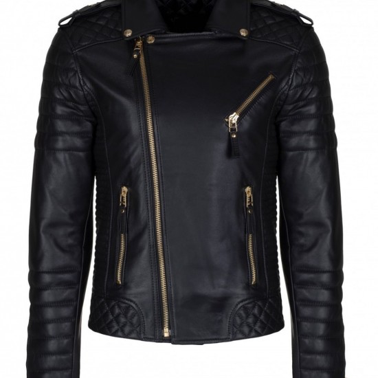 New Men's Black Lambskin Quilted Slim Fit Motorcycle Leather Jacket New Men's Black Lambskin Quilted Slim Fit Motorcycle Leather Jacket
