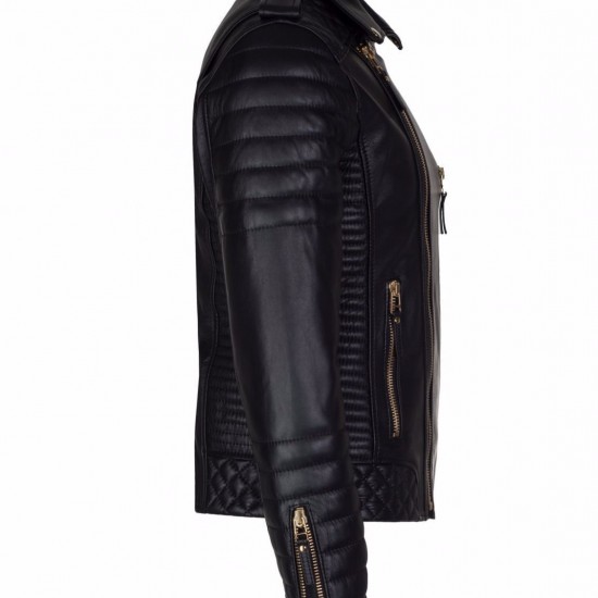 New Men's Black Lambskin Quilted Slim Fit Motorcycle Leather Jacket New Men's Black Lambskin Quilted Slim Fit Motorcycle Leather Jacket