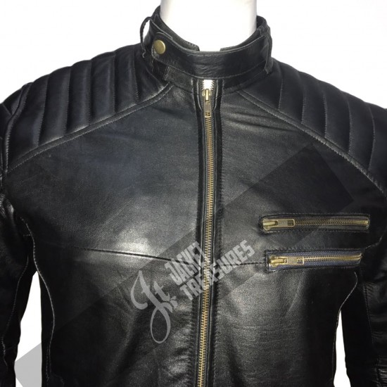 New Men's Vintage Cafe Racer Motorcycle Black Jacket New Men's Vintage Cafe Racer Motorcycle Black Jacket