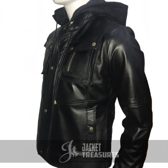 New Men's Motorcycle Brando Style Hoodie Jacket - Detach Hood