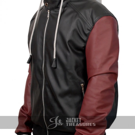 Justice League Barry Allen Flash Leather Jacket With Fleece Hood