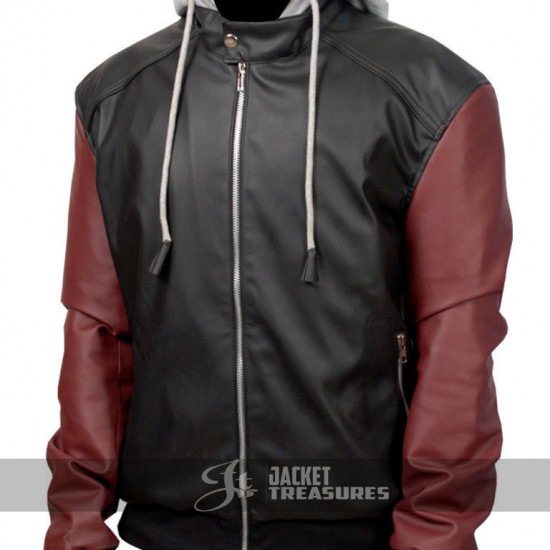 Justice League Barry Allen Flash Leather Jacket With Fleece Hood