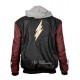 Justice League Barry Allen Flash Leather Jacket With Fleece Hood