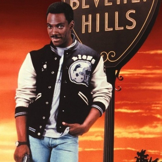 Cop Axel Foley Detroit Lions Beverly Hills Letterman Biker Jacket