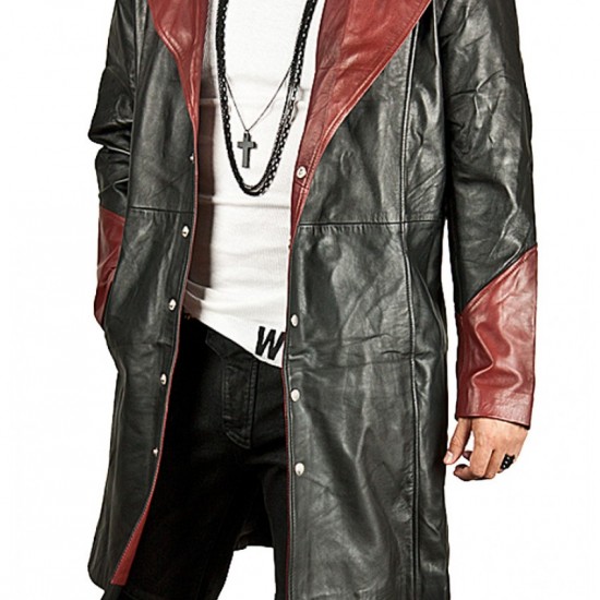 Devil May Cry Dante Maroon and Black Leather Trench Coat Devil May Cry Dante Maroon and Black Leather Trench Coat