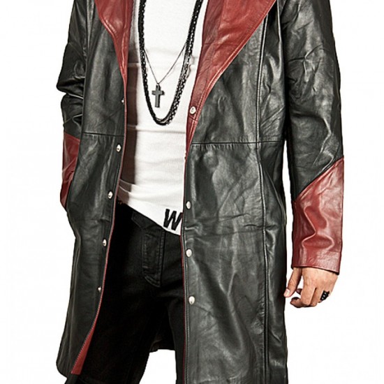 Devil May Cry Dante Maroon and Black Leather Trench Coat