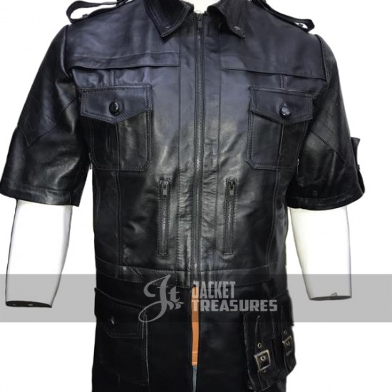 Final Fantasy XV Noctis Lucis Caelum Black Leather Jacket Trench Coat