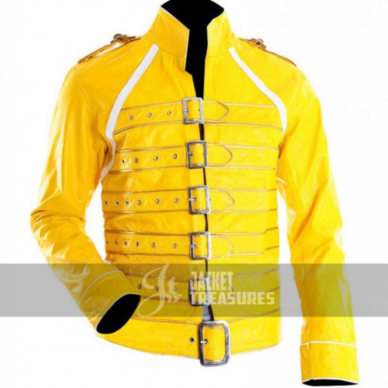 Freddie Mercury Concert Yellow Military Motorcycle Jacket