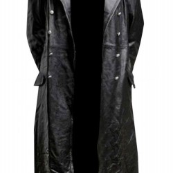 German Classic Officer WW2 Military Uniform Black Leather Trench Coat