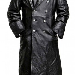 German Classic Officer WW2 Military Uniform Black Leather Trench Coat
