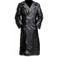 German Classic Officer WW2 Military Uniform Black Leather Trench Coat