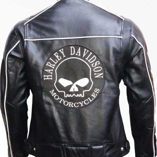 New Men's Harley Davidson Reflective Willie G Skull Leather Jacket
