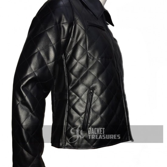 New Mens Quilted Diamond Black Leather Jacket New Mens Quilted Diamond Black Leather Jacket