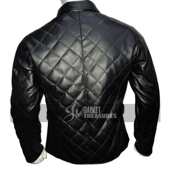 New Mens Quilted Diamond Black Leather Jacket New Mens Quilted Diamond Black Leather Jacket
