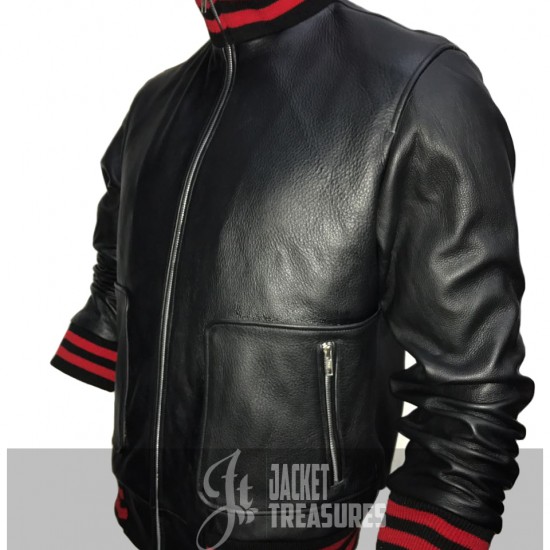 New Men's Stylish Red And Black Stripes Leather Jacket New Men's Stylish Red And Black Stripes Leather Jacket