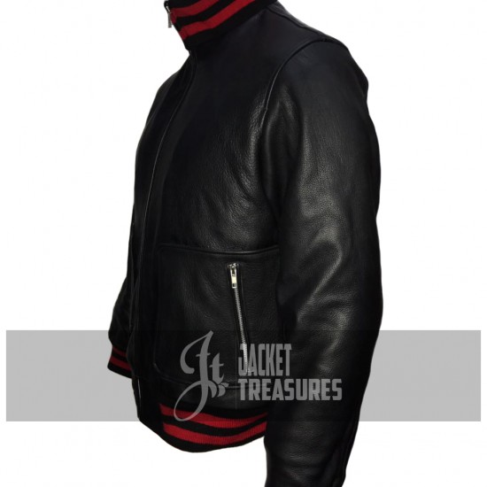 New Men's Stylish Red And Black Stripes Leather Jacket New Men's Stylish Red And Black Stripes Leather Jacket